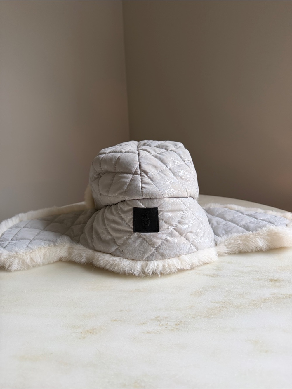 FP Movement by Free People Quilted Faux-Fur Trim Trapper Hat - Cream NWT